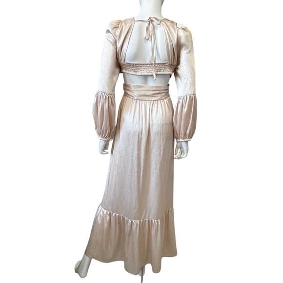 RAHI~ ANTHROPOLOGIE Women's Champagne Leila Luster Long Sleeve Maxi Dress Size L - Picture 4 of 6